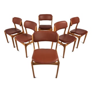 Set of Six (6) Bespoke Danish Modern Model 49 Dining Chairs in Teak & New Leather by Erik Buch for O. D. Møbler, Denmark, C. 1960s For Sale