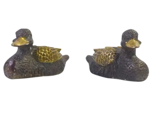 Brown Bronze Chinese Metal Duck Figures - A Pair