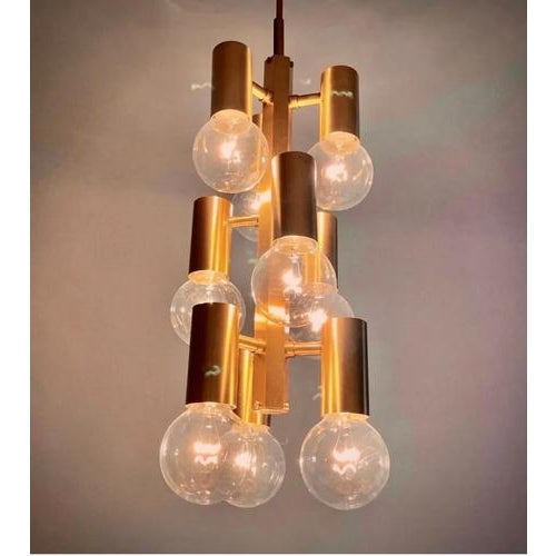 X-Large 1970s 9 Bulb Brass Chandelier For Sale - Image 4 of 11