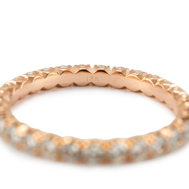Metal Ladies 18k Rose Gold 1.02ctw Round Diamond Full Eternity Wedding Band Ring For Sale - Image 7 of 8