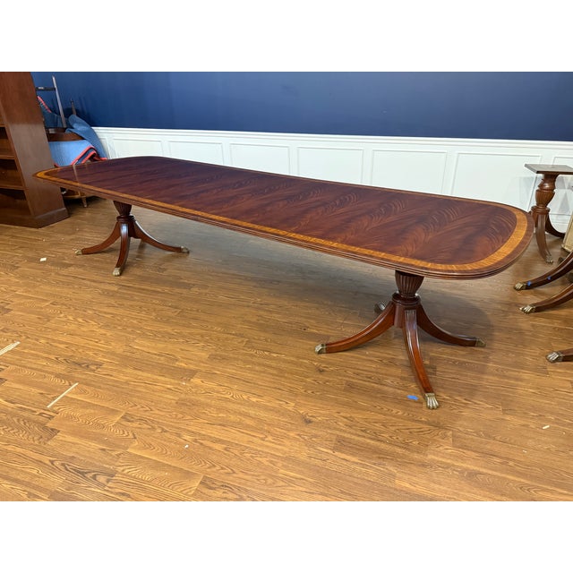 2020s Georgian Style Multi-Banded Mahogany Dining Table by Leighton Hall - Showroom Sample For Sale - Image 5 of 16