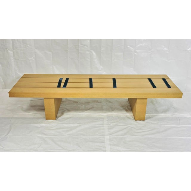 1980s Modernist Platform Bench With Blue Leather Cushions, Custom La Design For Sale - Image 11 of 18