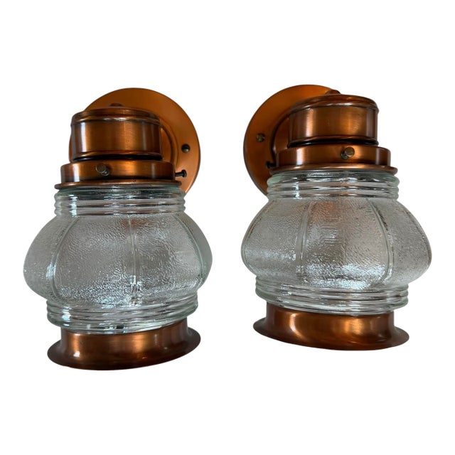 Pair of Vintage Copper Outdoor Porch Lights For Sale