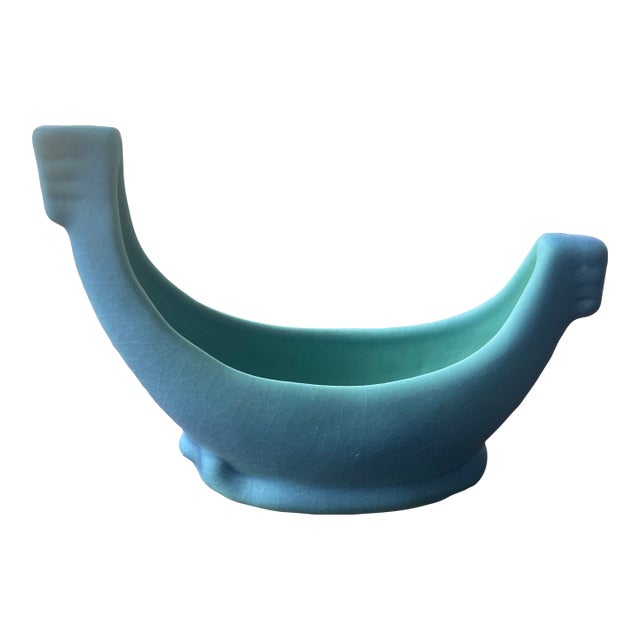 Art Deco Van Briggle Pottery Ming Blue Matte Glaze Gondola Boat Planter Vase For Sale