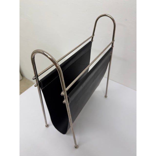 Mid-Century Leather and Steel Magazine Rack, 1970s For Sale - Image 9 of 13