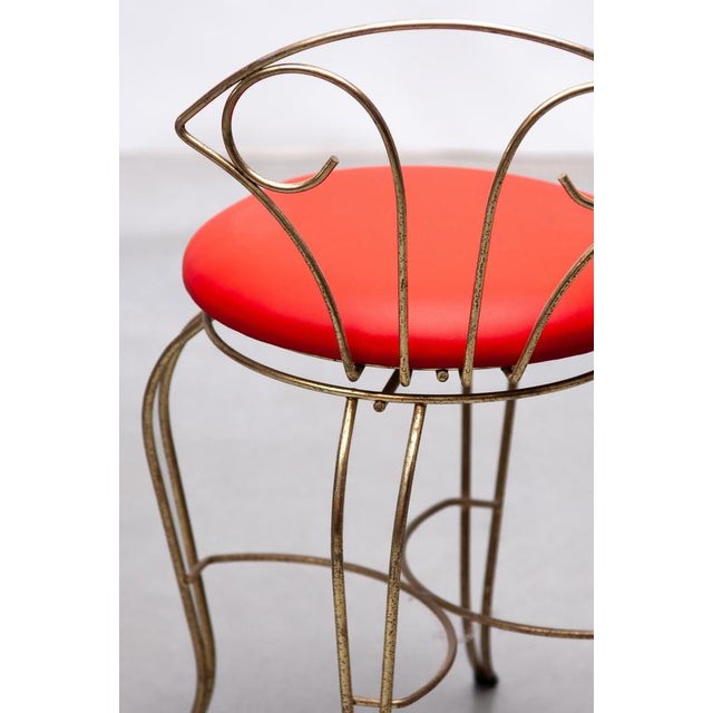 Metal Mid-Century Modern Brass Vanity Chair with Red Leather Seat, France, 1950 For Sale - Image 7 of 10
