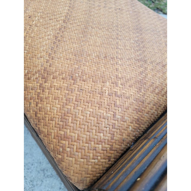 Vintage Wicker Brown Pencil Reed Tan Wicker Storage Flip Top Bench For Sale - Image 10 of 10