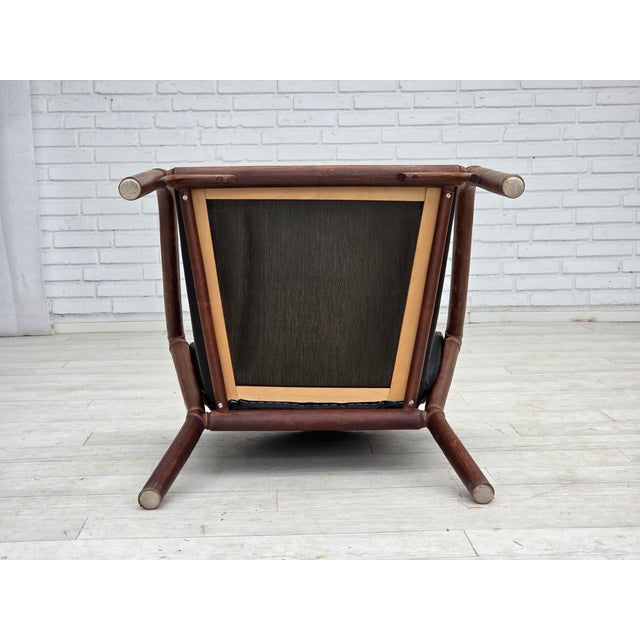 Danish Armchair in Rattan and Black Leatherette, 1970s For Sale - Image 15 of 18