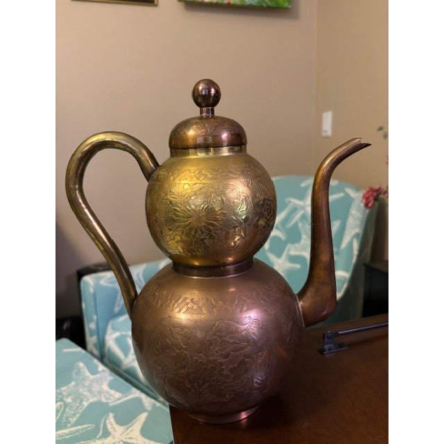 Vintage mixed‑metal ewer crafted in China during the mid‑20th century, designed in the style of traditional Turkish coffee...