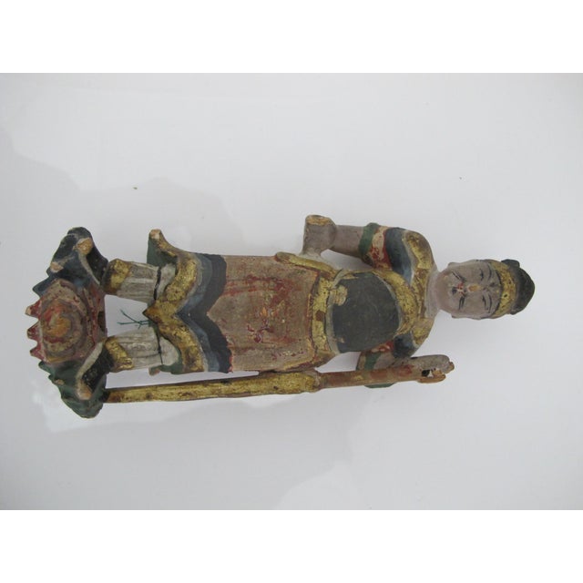 Antique Chinese Hand Carved Polychrome Wood Guardian Warrior Figure Pair For Sale - Image 12 of 13
