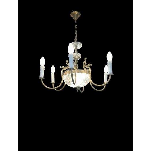 Gold Art Nouveau Chandelier with Glass Bowl and Brass Fish, 1915 For Sale - Image 8 of 9