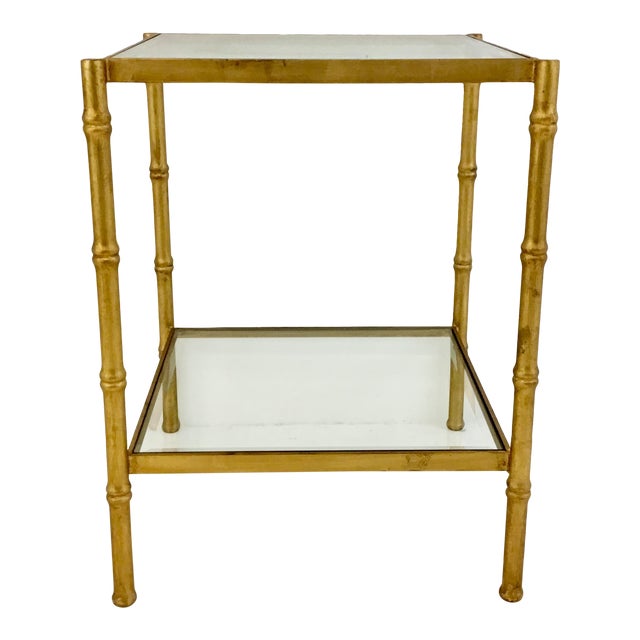 Modern Gold Metal Bamboo and Glass 2Tier End Table Chairish