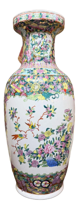Vintage Hand-Painted Famille Rose Ceramic Vase