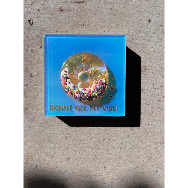 S Donut Kill My Vibe #6 by Ana Hefco | Mixed Media on Wood Donut with Sprinkles and Text For Sale - Image 4 of 4