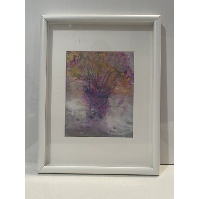 Paper Original Mixed Media Artwork “Lilac Bouquet” (Watered Acrylic Painting and Ink on Art Paper); Signed, Framed For Sale - Image 7 of 11