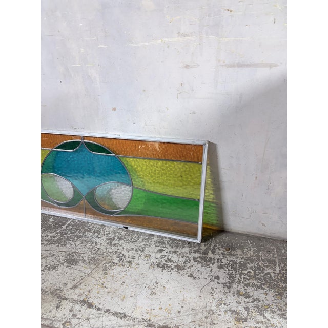 Vintage Geometric Stained Leaded Glass Window Panel For Sale - Image 4 of 10