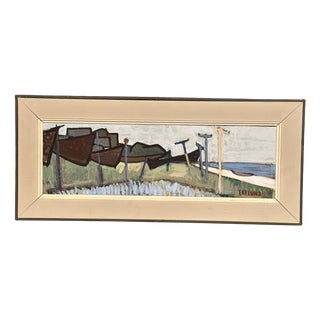 Ivar Ekelund, Coastal Landscape with Beached Boats, 1950s, Oil on Panel, Framed For Sale