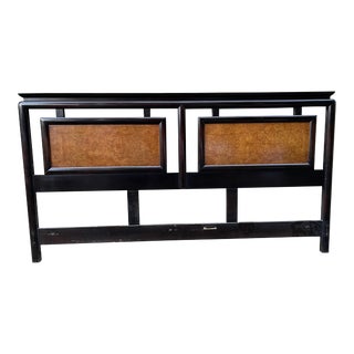 1970s Vintage Designer Century Furniture Pagoda Chin Hua Raymond K Sabota King Size Burlwood & Lacquered Headboard For Sale