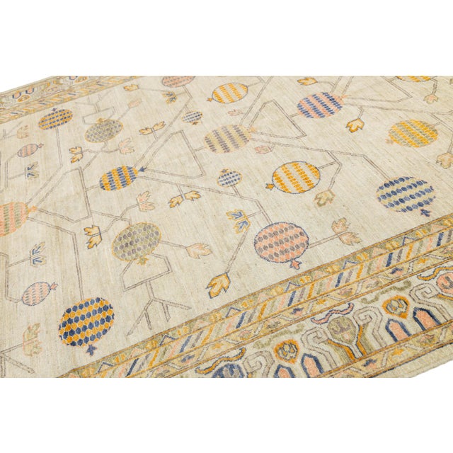 2020s Modern Khotan Style Hand-Knotted Cream Wool Rug Pomegranate Tree of Life Design For Sale - Image 5 of 11