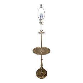 Vintage Frederick Cooper Brass Floor Lamp With Round Tray Table For Sale