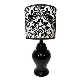 Vintage Black Ginger Jar Style Table Lamp With Shade For Sale