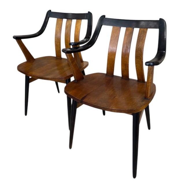 Mid-Century Modern 1960’s Pair of Teak Designer Bentwood Chairs Black and Brown For Sale - Image 3 of 4