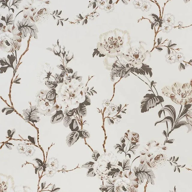 Schumacher X Veere Grenney Betty Chintz Fabric in Charcoal For Sale