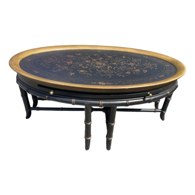 1990s Pennsylvania House Chinoiserie Oval Coffee Table For Sale