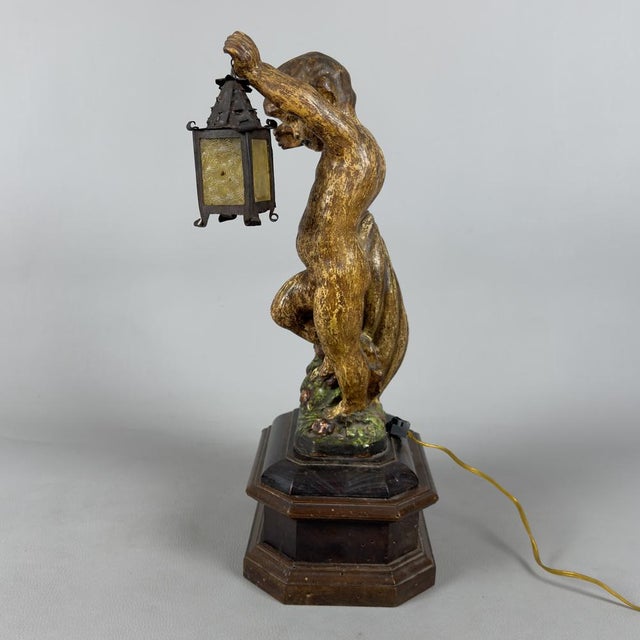 Antique Terracotta Cherub Table Lamp with Wooden Base, Early 1900s For Sale - Image 6 of 18