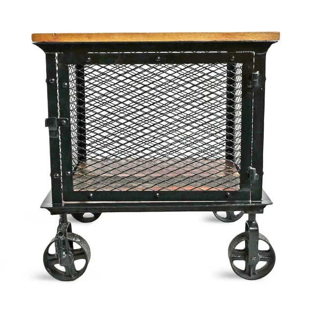Farmhouse Iron Caster & Salvaged Wood Side Table For Sale - Image 3 of 7