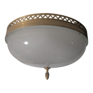 Mid 20th Century Sherle Wagner Vaughan Style Brass & Etched Glass Flush Mount Ceiling Light