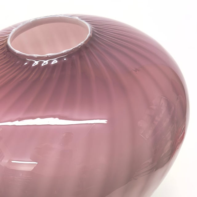 Mauve Oversized Striped Swirl Mauve-on-Mauve Glass Vase For Sale - Image 8 of 12