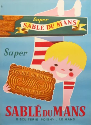 1940s Original Oversize French Sable Du Mans Cookie Poster