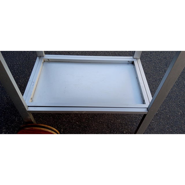 1960s Modern Metal Bar Cart With Walnut Handle and Wheels For Sale - Image 10 of 12