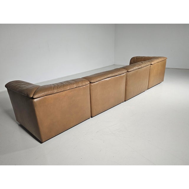 Jeep Modular Sofa in Tan Leather attributed to Anita Schmidt for Durlet, 1970s, Set of 4 For Sale - Image 11 of 15