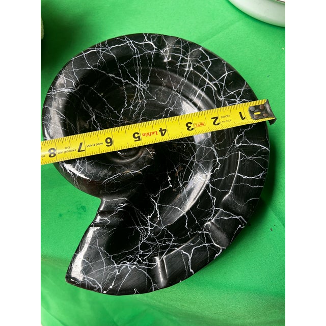 Nautical Spaghetti Ceramic Style Black Nautilus Ashtray For Sale - Image 3 of 7