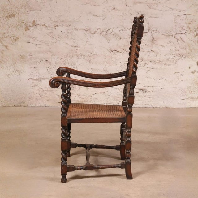 19th Century 19th Century English Oak Barley Twist and Cane Chair For Sale - Image 5 of 5