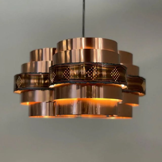 Danish Copper Pendant attributed to Werner Schou for Coronell Elektro, 1970s For Sale - Image 4 of 11