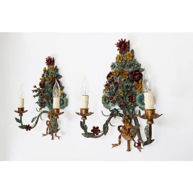 Hollywood Regency 2 Florentine Wall Lamps Set of 2 Made in Italy 1960s Height 40.5 cm Width 34 cm Depth 12 cm...