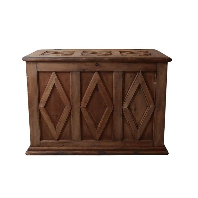 Tan Antique 19th Century Pine Coffer with Diamond-Shaped Panels, 1870s For Sale - Image 8 of 8