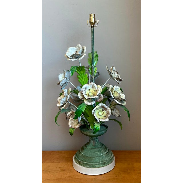 Vintage Hand Painted Tole Bouquet Lamp For Sale - Image 11 of 12