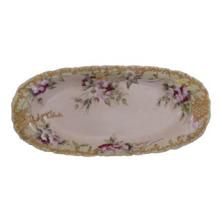 Antique Haviland Limoges Hand Painted Floral Relish / Serving Tray With Heavy Gilt Decoration Circa 1890–1910 For Sale