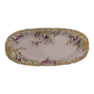 Antique Haviland Limoges Hand Painted Floral Relish / Serving Tray With Heavy Gilt Decoration Circa 1890–1910