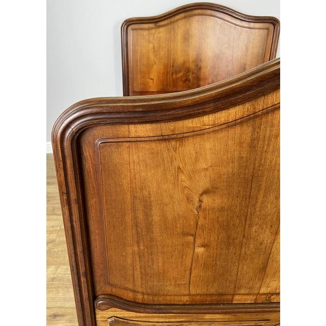 Antique French Style Double Bed Frame with Carved Walnut Headboard For Sale - Image 3 of 18