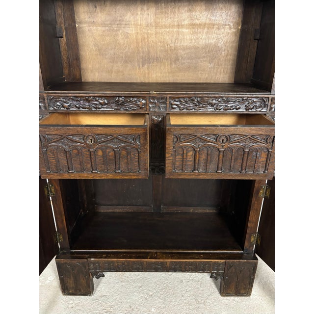 Brown Monumental Gothic Revival Oak Cabinet, Early 20th Century For Sale - Image 8 of 15