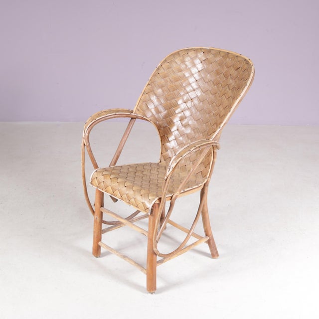 Wood Vintage Armchair with Wooven Seat and Backrest, 1950s For Sale - Image 7 of 8