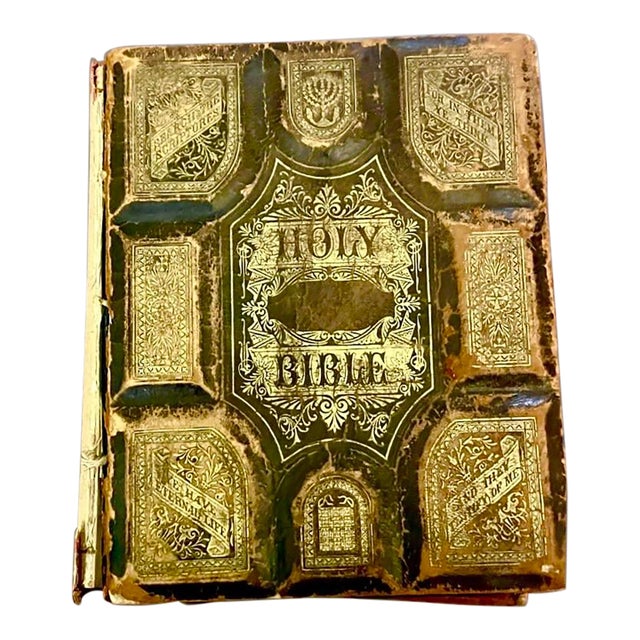 Antique Victorian 1870s Family Pronouncing Parallel Bible With Colored Illustrations For Sale