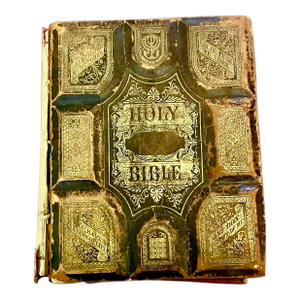 Antique Victorian 1870s Family Pronouncing Parallel Bible With Colored Illustrations