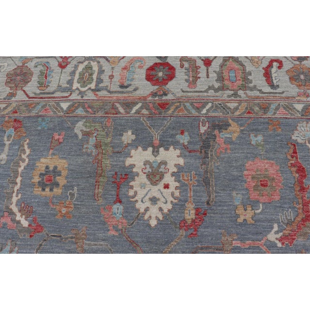 2020s Large Modern Oushak Design With All-Over Multi Colored Floral Design in Wool For Sale - Image 5 of 13