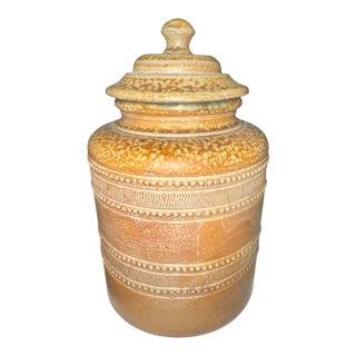 Mid 20th Century Portuguese Salt-Glazed Stoneware Lidded Canister by Campos Filhos For Sale